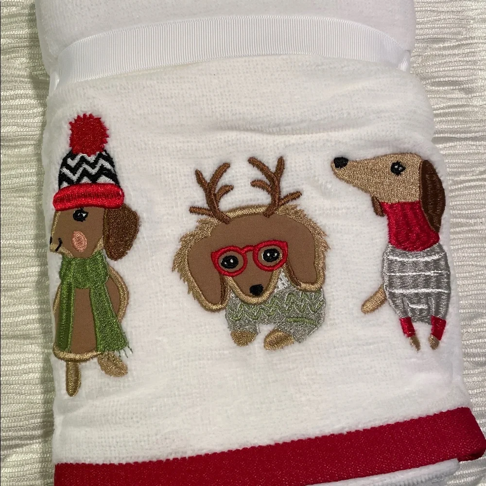 Jingles & Joy dachshund holiday Seasonal Hand Towels